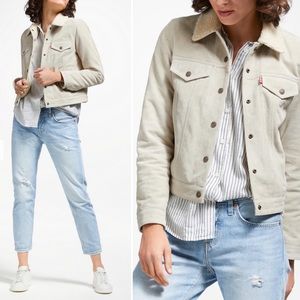 Levi's Premium Beige Suede Sherpa Trucker Jacket